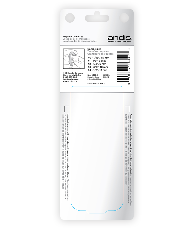 Juego de peines magnéticos individuales Andis pequeños (5 piezas) n.° 66345