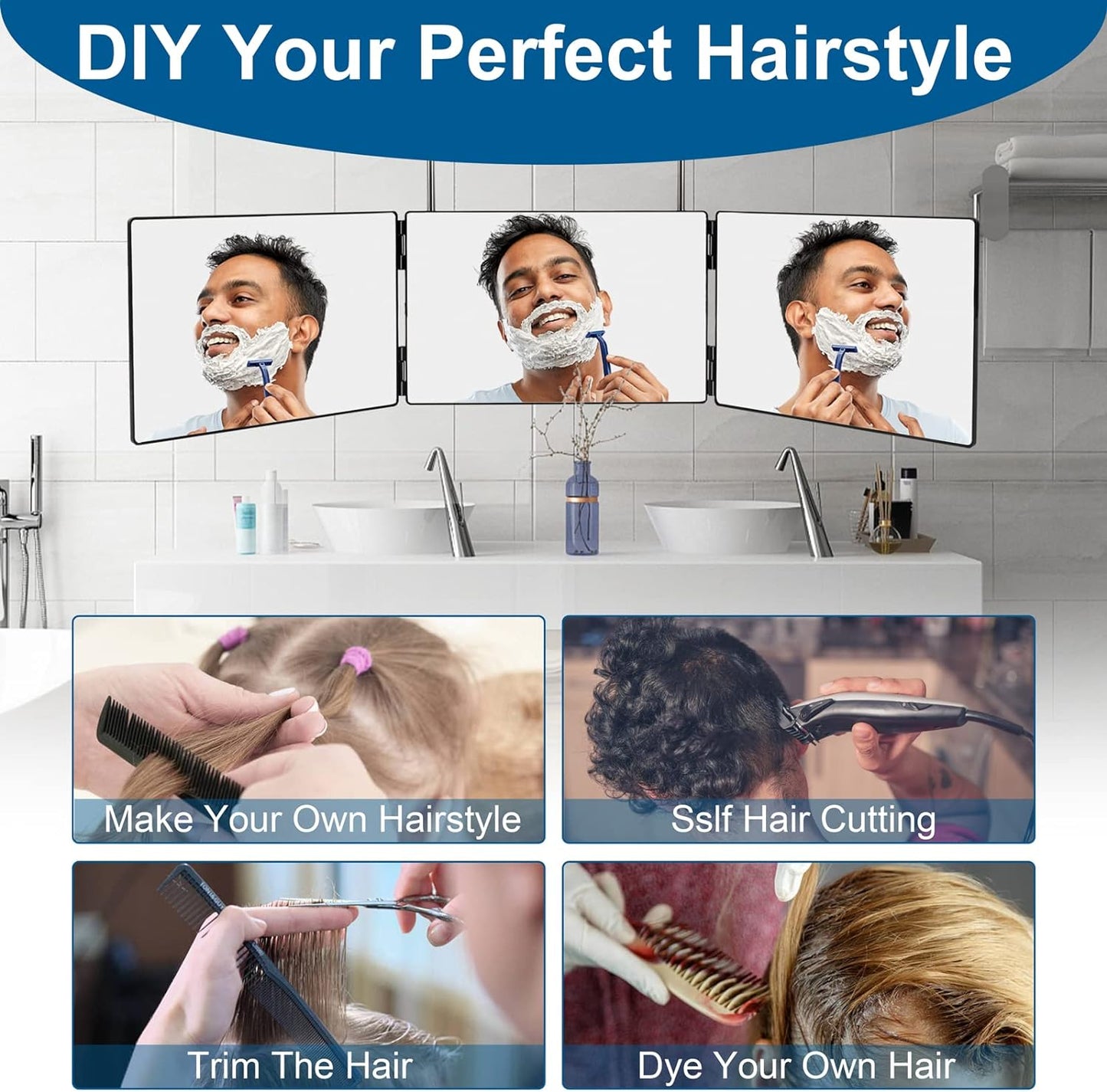 Espejo de 3 vías para autocortarse el pelo