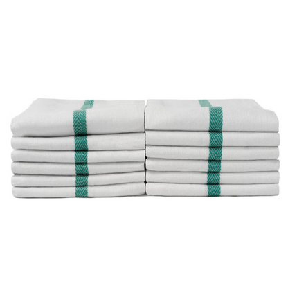 ProTex Bleach Guard Barber Stripe Towels - Herringbone Weave - 15" x 26", 21oz/dz - Green