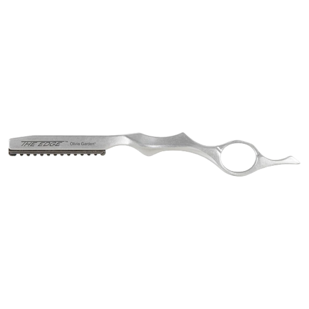 Silver textured razor on a white background