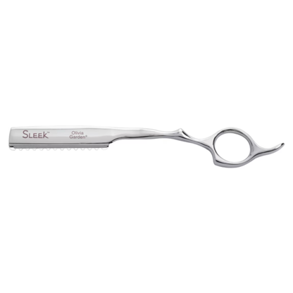 A stainless steel professional hair razor with the brand name 'SLEEK' and brand 'Olivia Garden' printed on the blade, shown against a plain white background.
