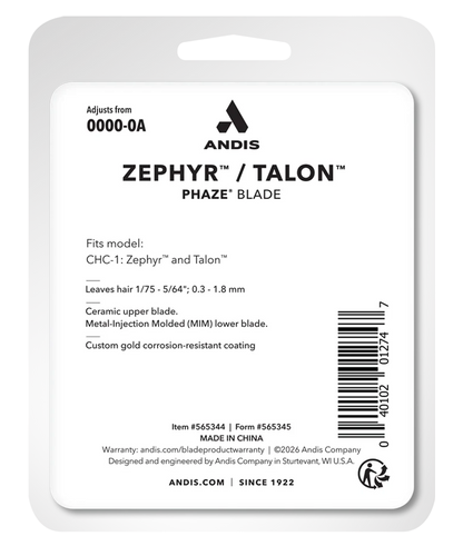 back view of the Andis PhazeR Clipper Blade #565344 showing the barcode