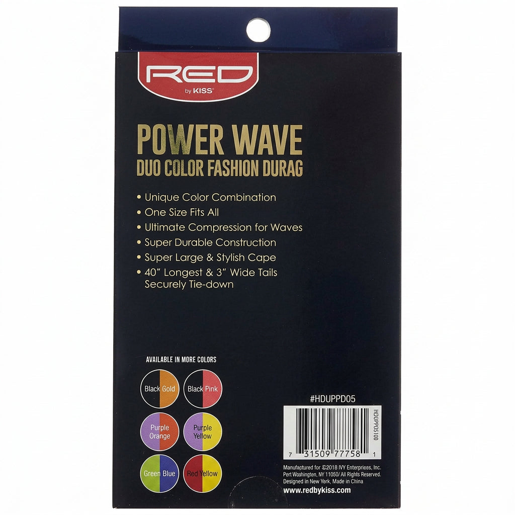RED by Kiss Powerwave Duo Color Fashion Durag - Green/Blue #HDUPPD05