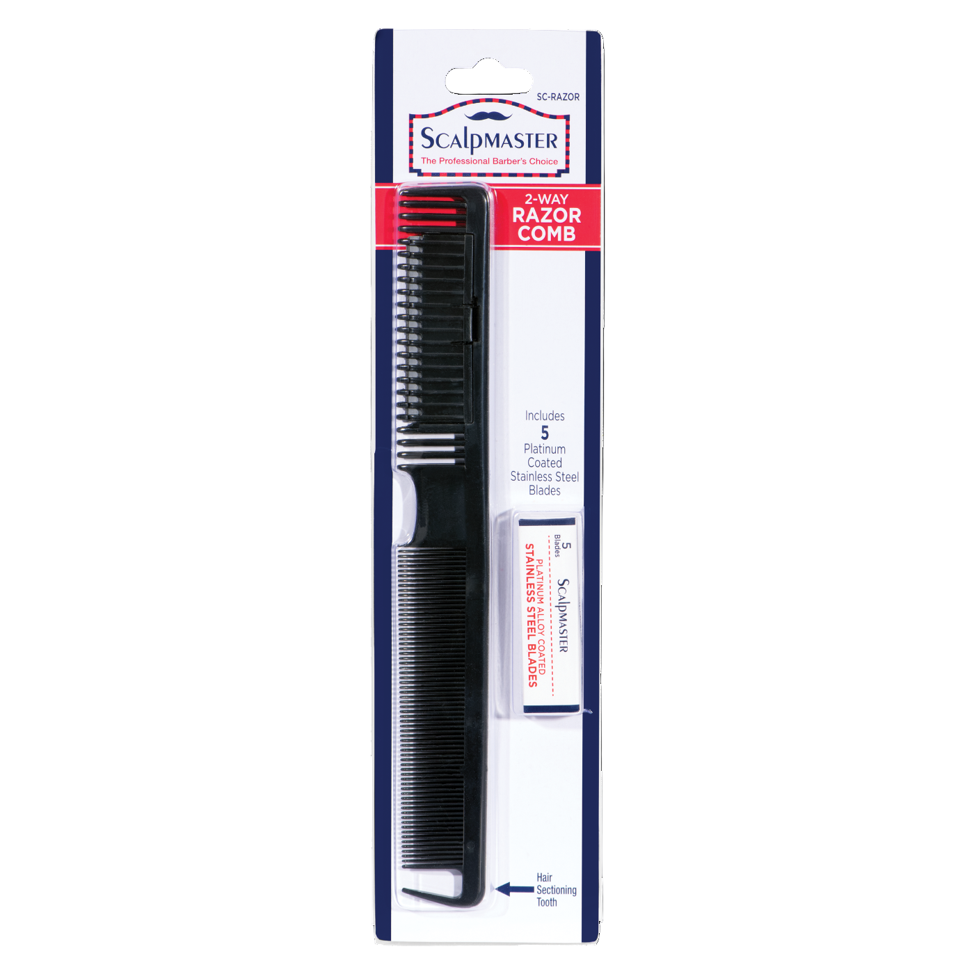 Scalpmaster 2-Way Razor Comb, with 5 Blades #SC-RAZOR