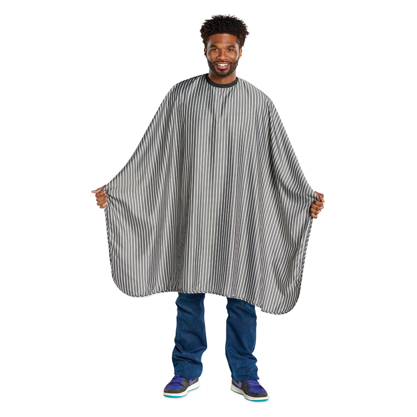 Scalpmaster Striped Barber Cape - Charcoal/White