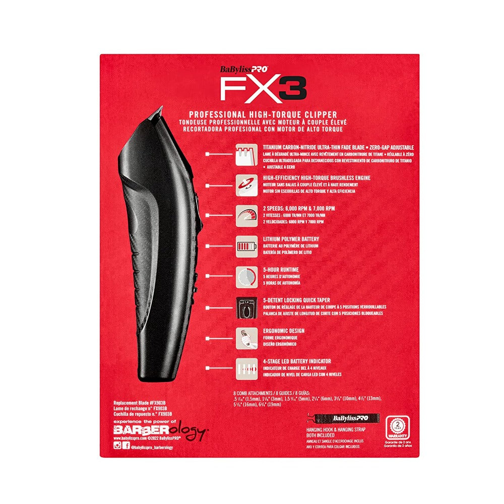 BaByliss Pro FX3 Professional High Torque Clipper Black No. FXX3CB