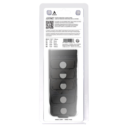 A pack of five black Andis Magnetic Combs, sealed in a clear plastic blister pack with a white backing card. The brand logo 'Andis' is visible at the top of the packaging.