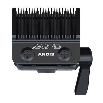 Black AMP'D ANDIS clipper blade with a side adjustment lever, shown on a plain white background.