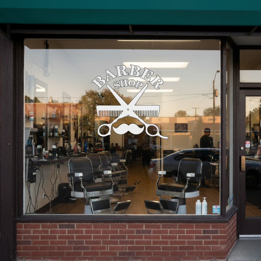 BarberMate Shear & Comb Barber Shop Vinyl Cling Decal