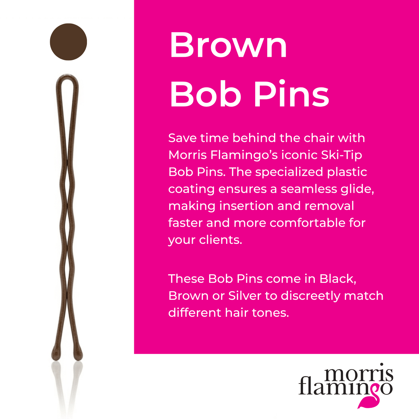 Morris Flamingo Hair Bob Pins 1-7/8" (Black, Brown or Silver)