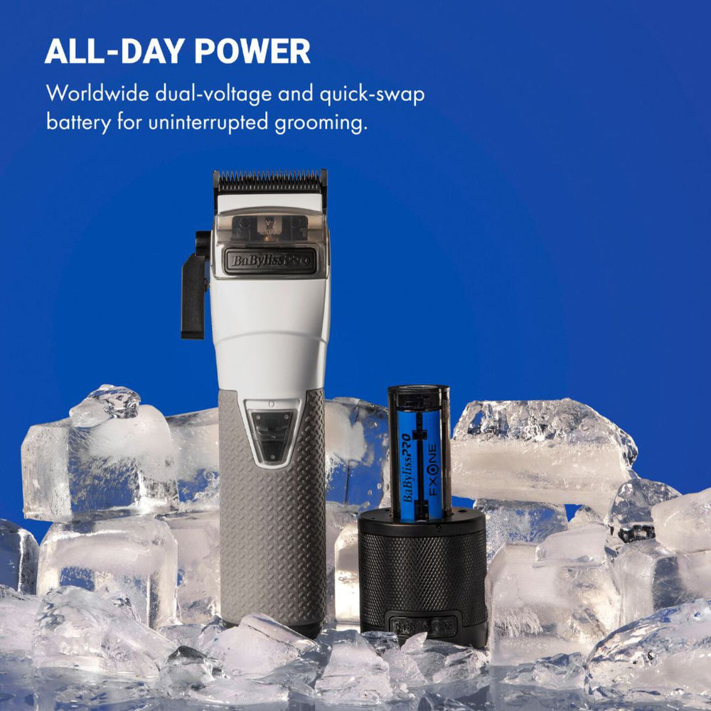 BaBylissPRO Limited Edition FXONE All-Metal Interchangeable Battery CLIPPER Transparent White FrostByte #FX899TW