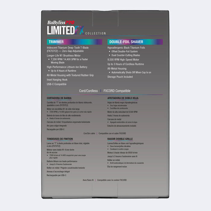 BaBylissPRO LimitedFX Iridescent Trimmer and Double-Foil Shaver Gift Set Bundle #FXDUOFS2TRB