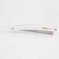 white plastic handle shaving razor with metal blade holder on a white background. Razor shown in closed position