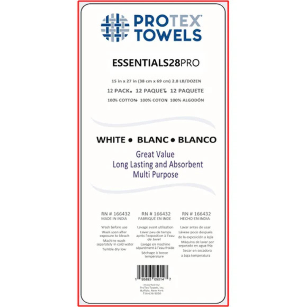 ProTex Essentials28PRO White Towels - 15" x 27", 2.8 lb/dz