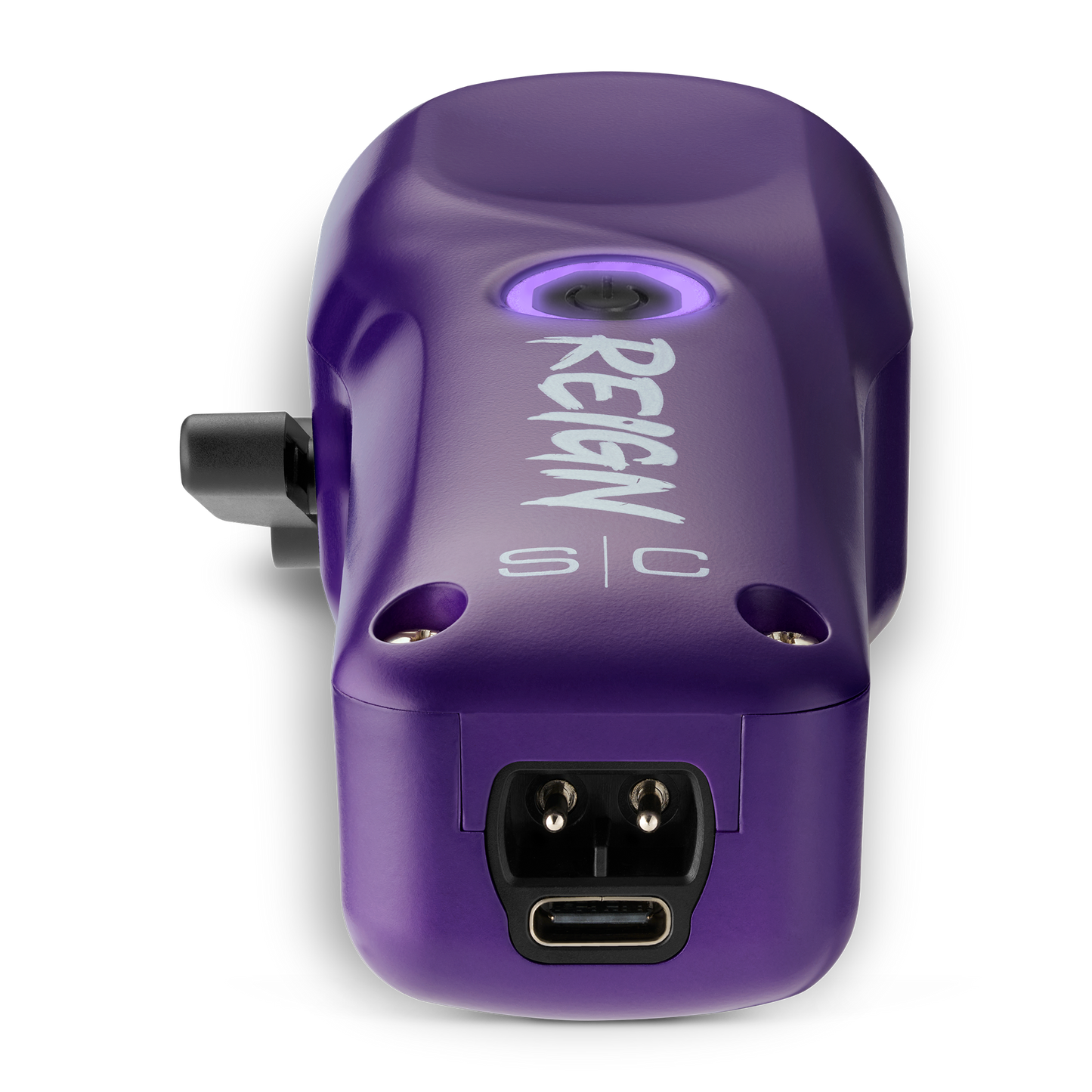 Purple device with 'Reign' branding on a white background