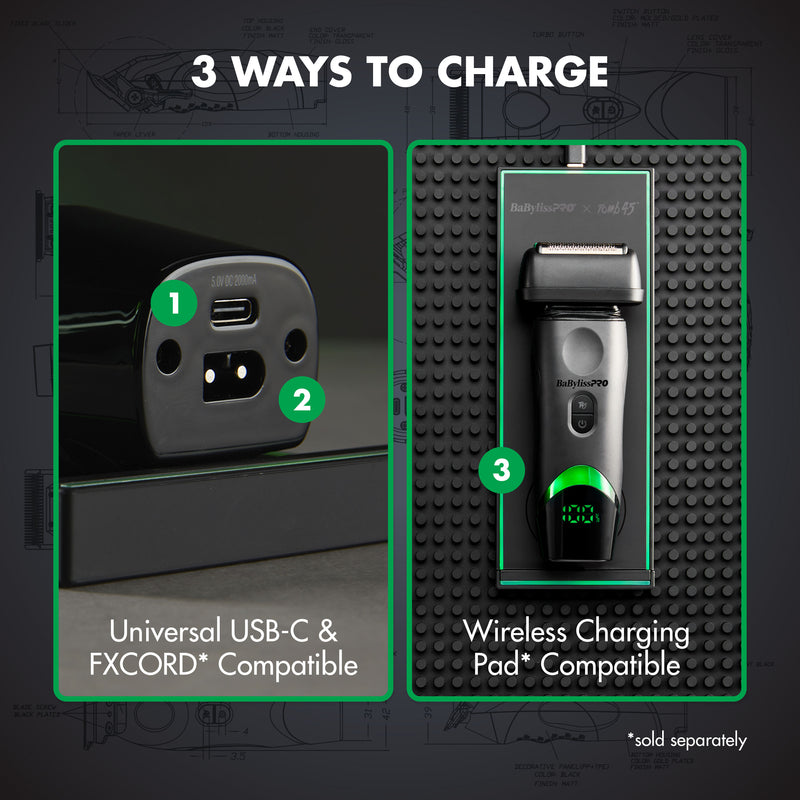BaBylissPRO X Tomb45 Wireless-Charging Double-Foil Shaver #FXT45FS - Black