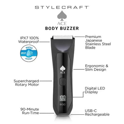 StyleCraft Ace Body Buzzer Hair Trimmer with Supercharged Rotary Motor #SC416B