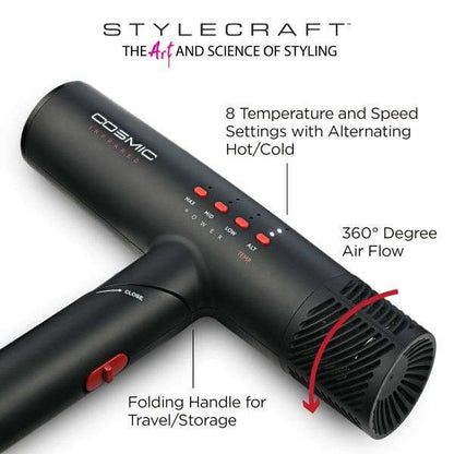 StyleCraft Cosmic Hair Dryer - Professional Ultra-Lightweight Infrared Hair Dryer with Digital Brushless Motor #SC101B