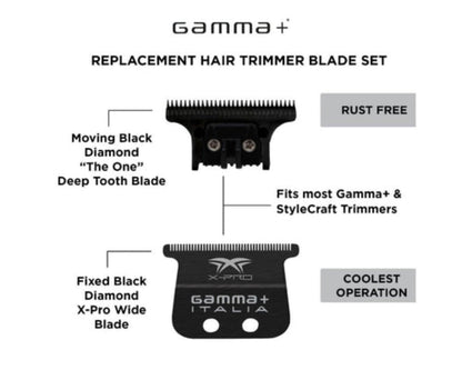 Gamma+ Black Diamond X-Pro Wide Fixed Blade w/ Black DLC "The One" Cutter Trimmer Blade Set (GP536B)