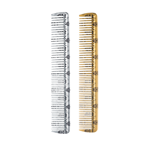 Krest Pegasus Skulleto No. 202 gold and silver 7-1/4 inch tapered cutting combs for barbers with FLEXINITE hard rubber design