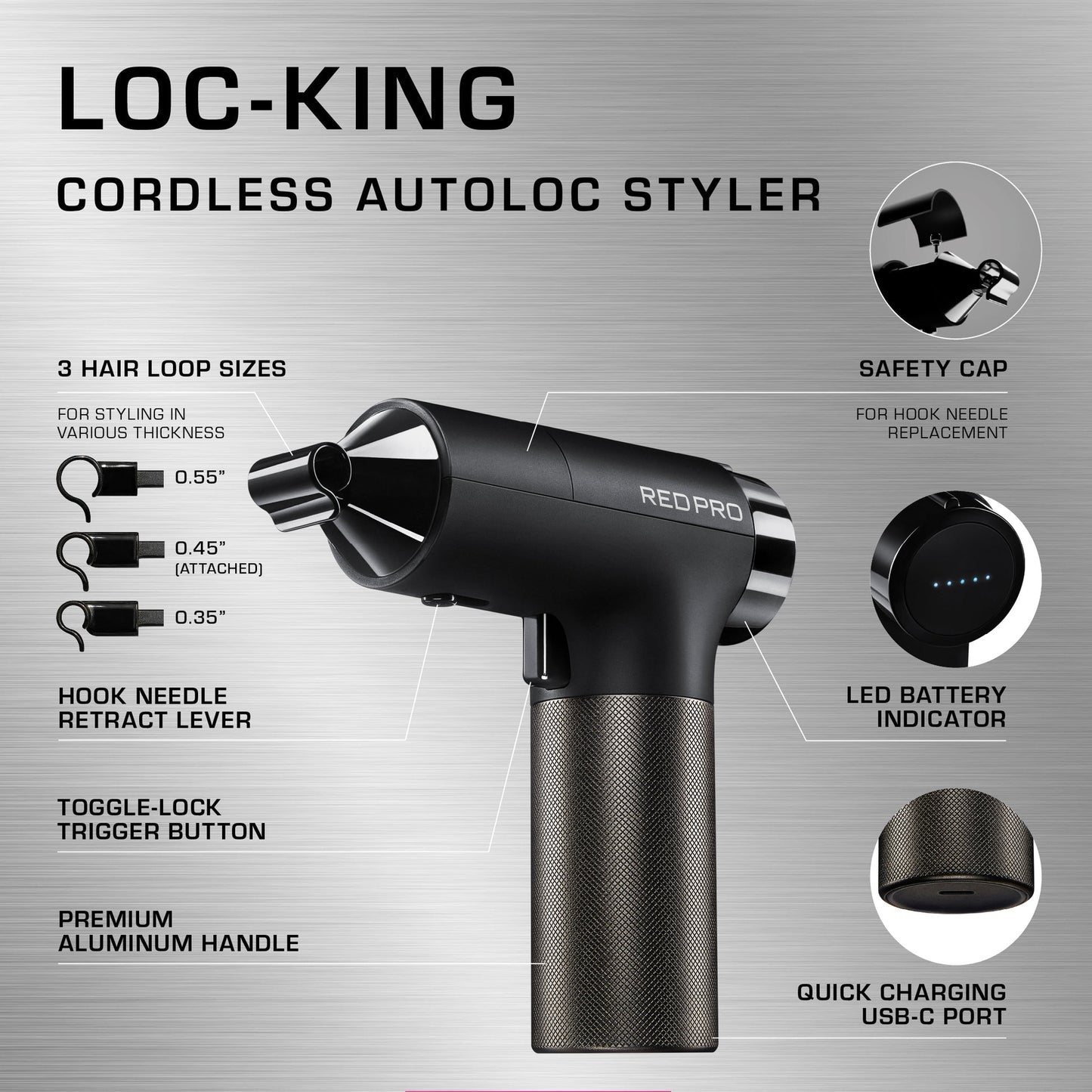 Red PRO LOC-KING Cordless Auto Loc Styler
