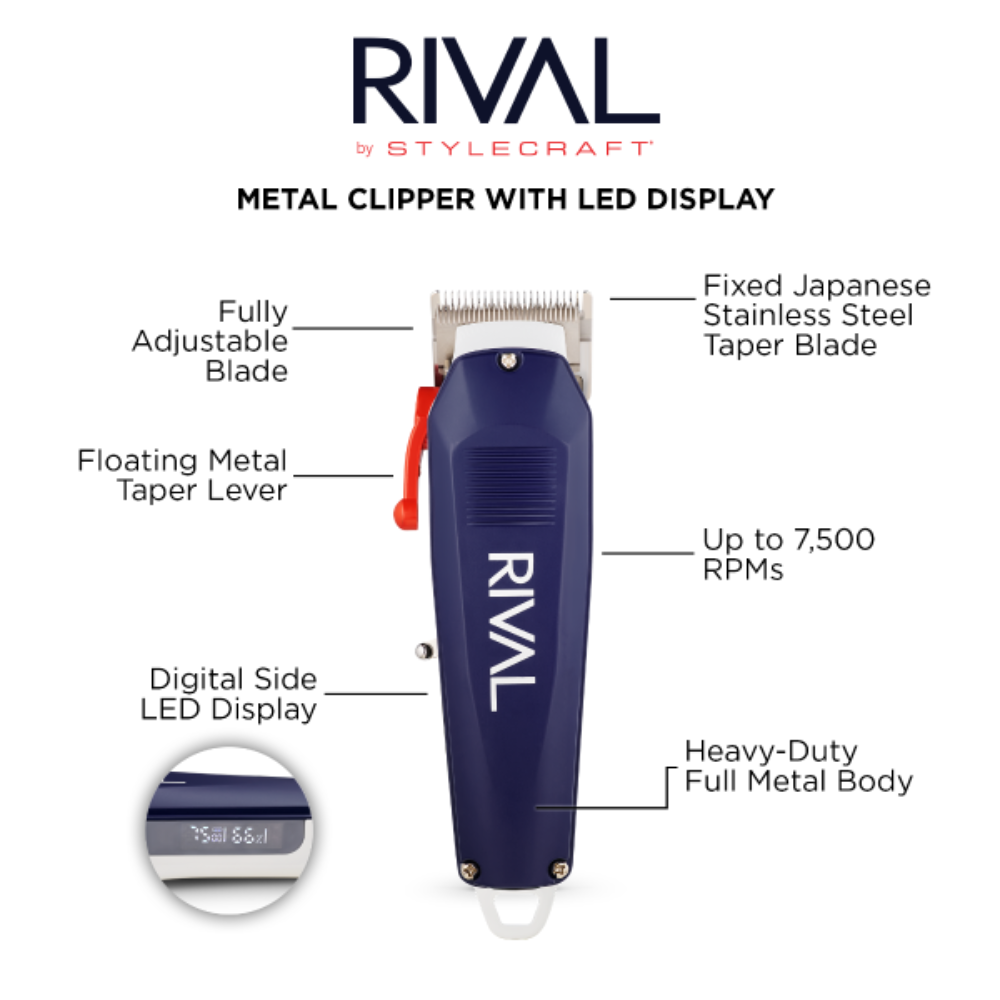 Stylecraft RIVAL Metal Hair Clipper with Digital Display - SC621BL